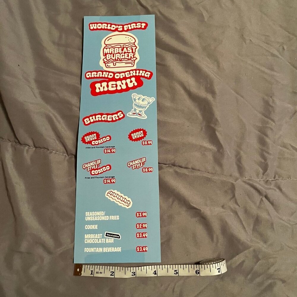 Mr Beast Burger Grand Opening Collectable Menu